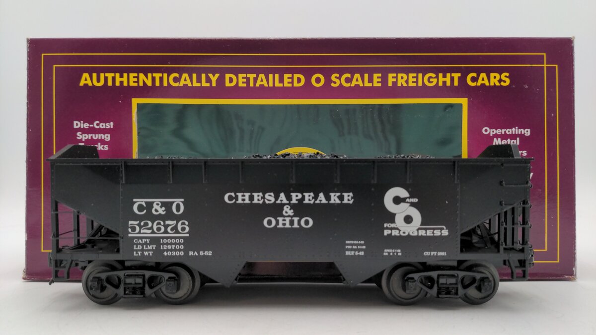 MTH 20-90553G O Gauge Chesapeake & Ohio 2 Bay Offset Hopper Car #52676 EX/Box