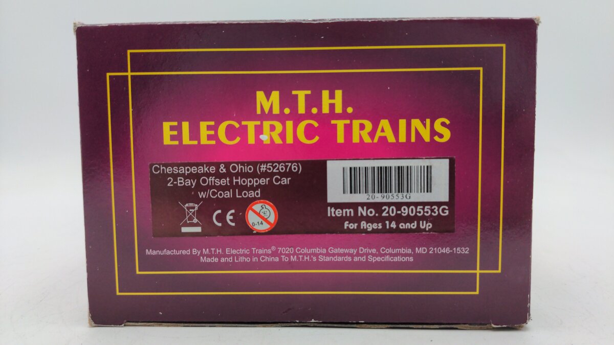 MTH 20-90553G O Gauge Chesapeake & Ohio 2 Bay Offset Hopper Car #52676 EX/Box