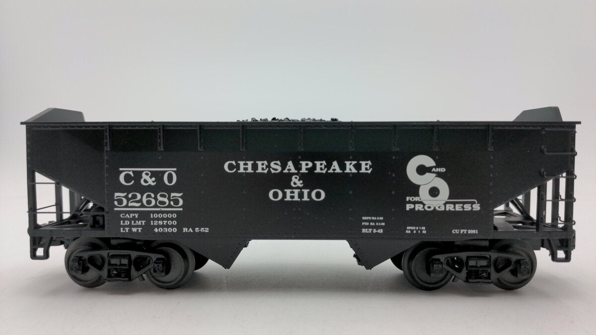 MTH 20-90553C O Gauge Chesapeake & Ohio 2-Bay Offset Hopper Car #52685 EX/Box