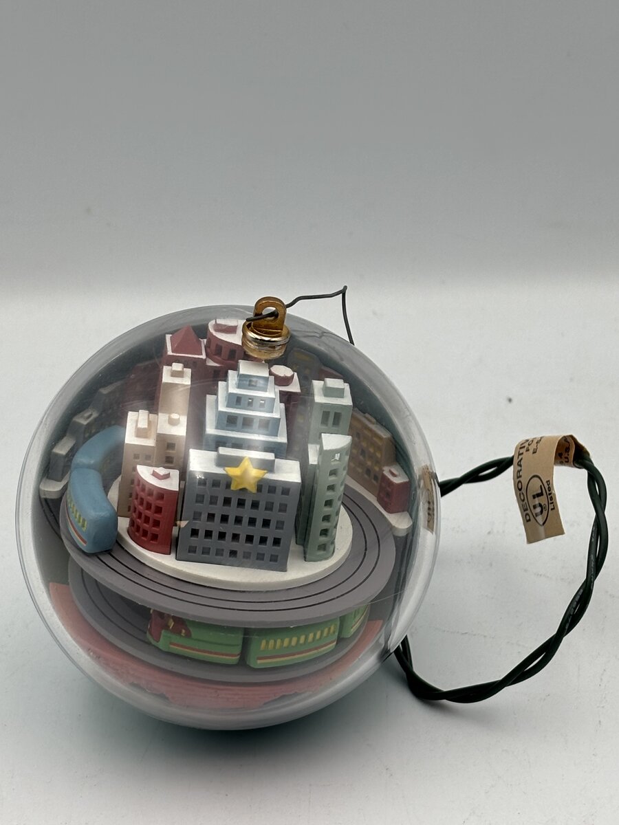 Hallmark Two Trains Circle City Light And Motion Metro Express Ornament LN/Box