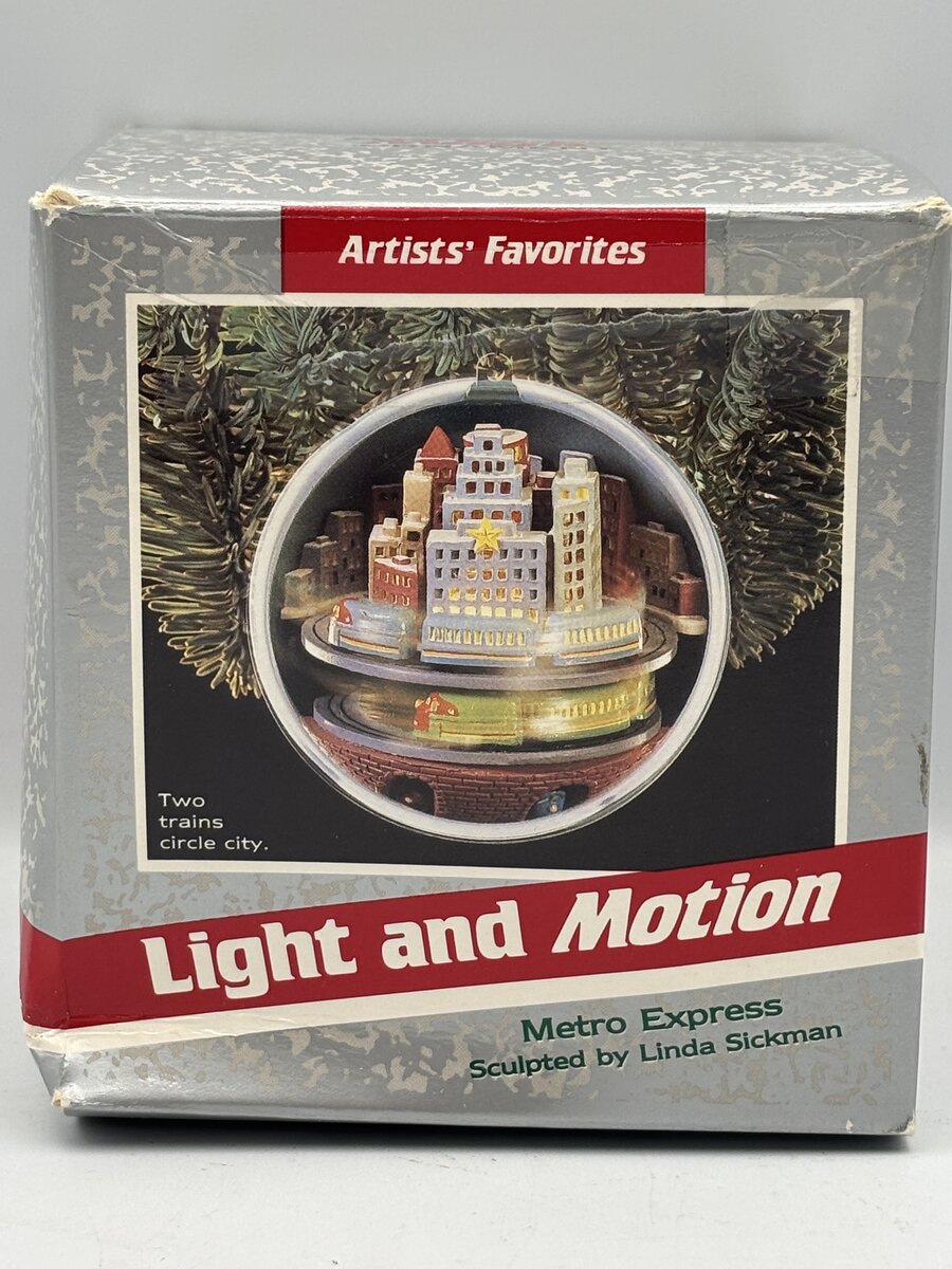 Hallmark Two Trains Circle City Light And Motion Metro Express Ornament LN/Box