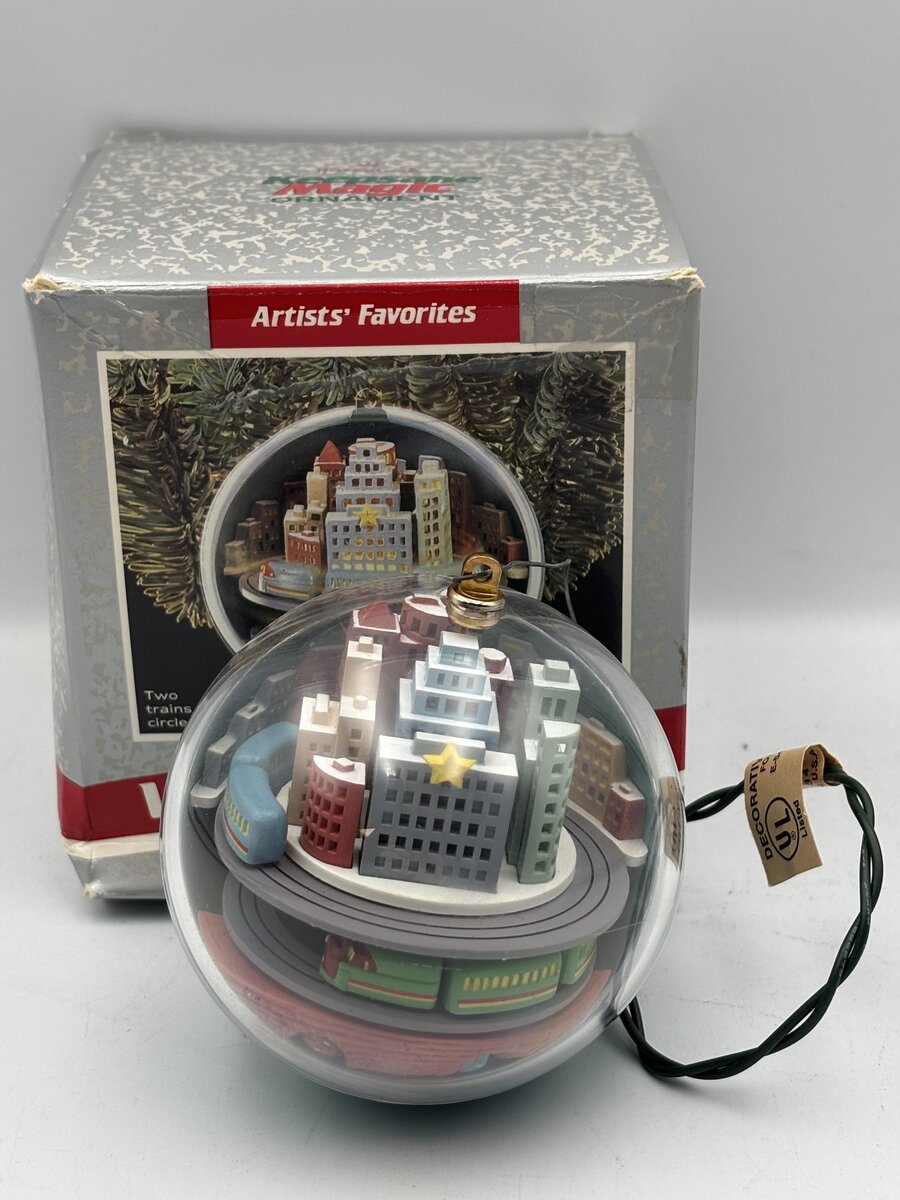Hallmark Two Trains Circle City Light And Motion Metro Express Ornament LN/Box