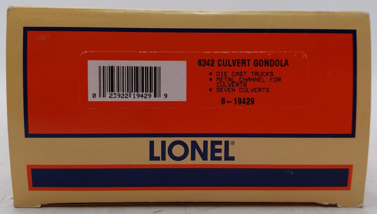 Lionel 6-19429 O Gauge New York Central Culvert Gondola w/ Culverts #6342 EX/Box