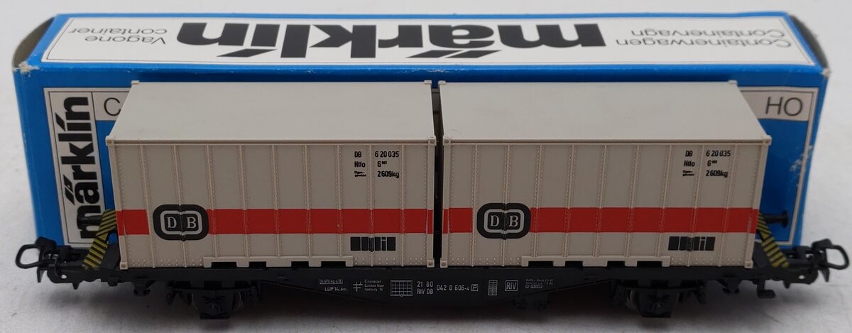Marklin 4664 HO Scale Flatcar w/ 2 Containers EX/Box