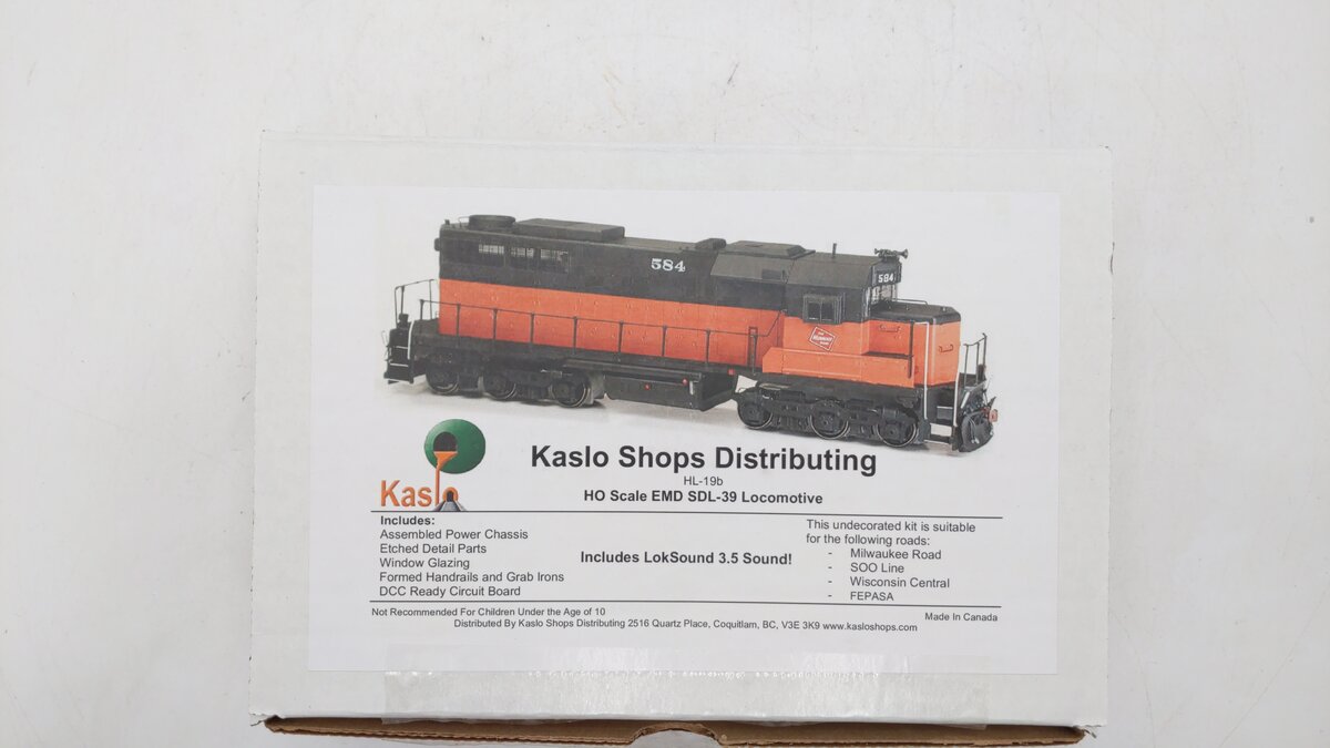Kaslo Shops HL-19b HO EMD SDL-39 Diesel Locomotive Kit (Undecorated) w/Sound MT/Box