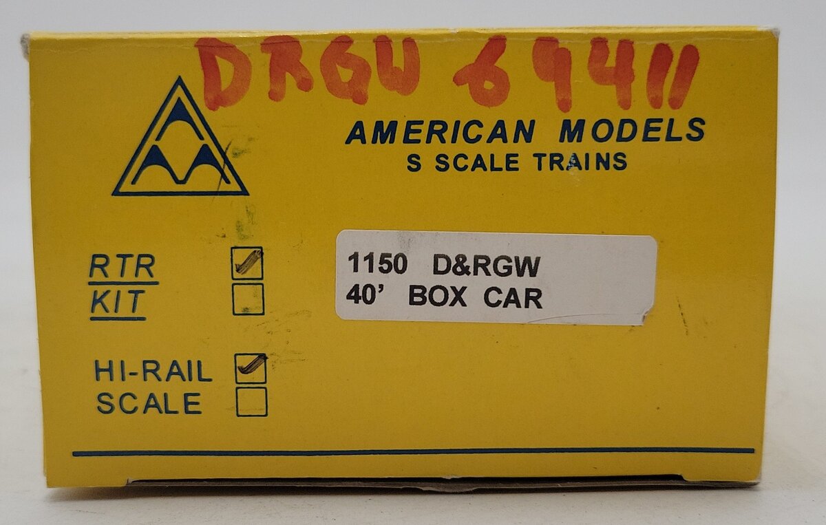 American Models 1150 S Scale D&RGW 40' Box Car (Hi-Rail) LN/Box