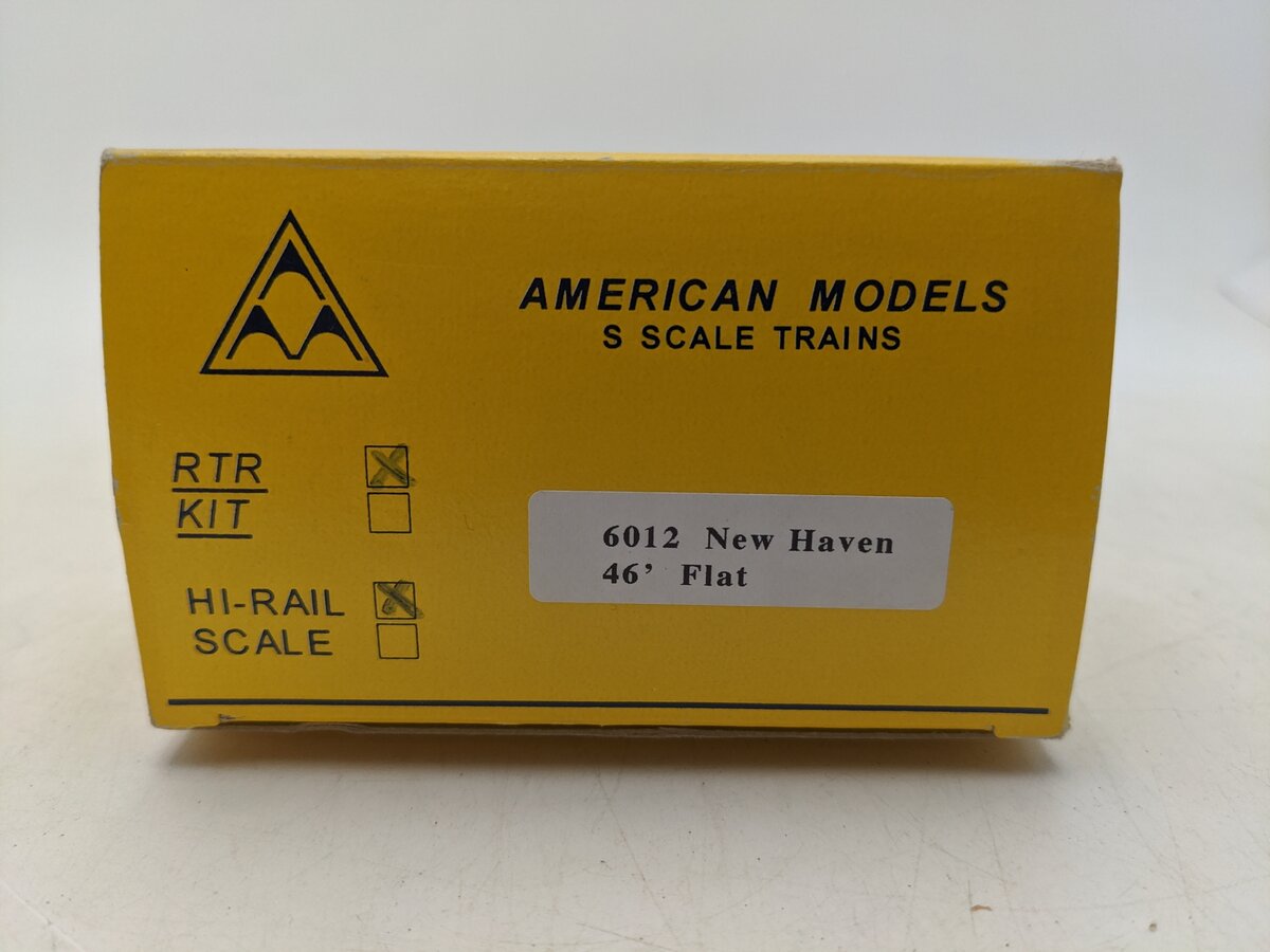 American Models 6012 S New Haven 46' Flatcar- Scale Wheels & Couplers #17184 EX/Box