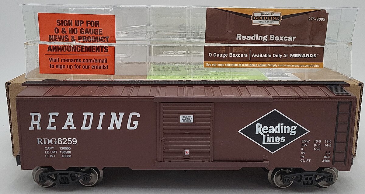 Menards 275-9085 O Gauge Reading Lines Boxcar EX/Box