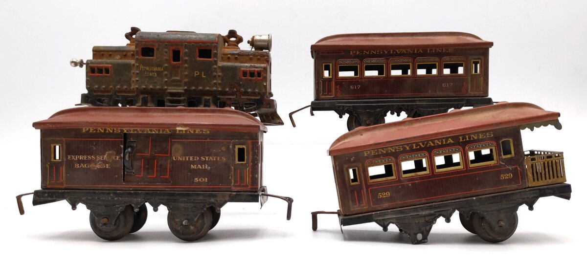 Bing O Gauge Pennsylvania Lines Cast Iron Locomotive & Tin Passenger Cars [4]
