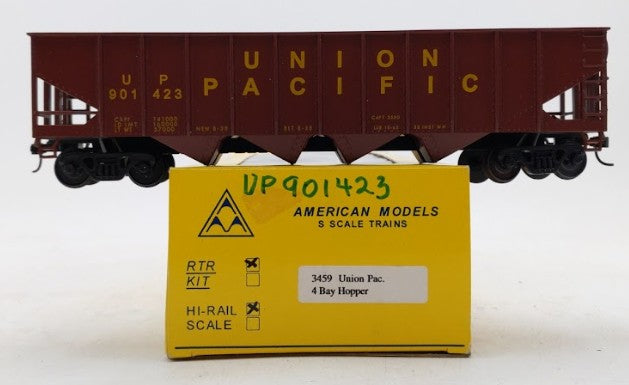 American Models 3459 S Scale Union Pacific 4-Bay Hopper #901423-Scale Wheels LN/Box