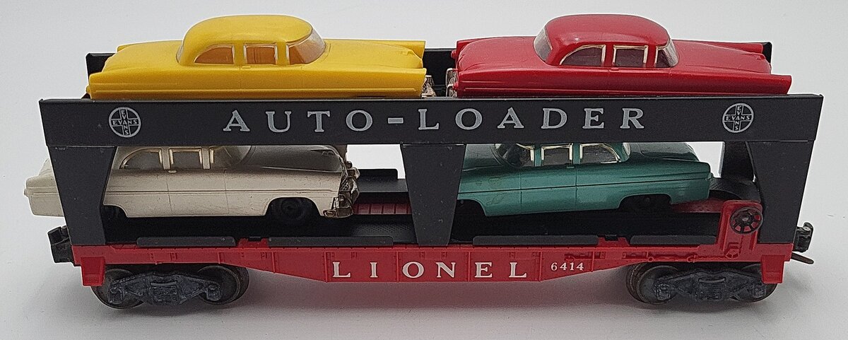Lionel 6414 Vintage O Gauge Postwar Evans Autoloader with 4 Automobiles VG