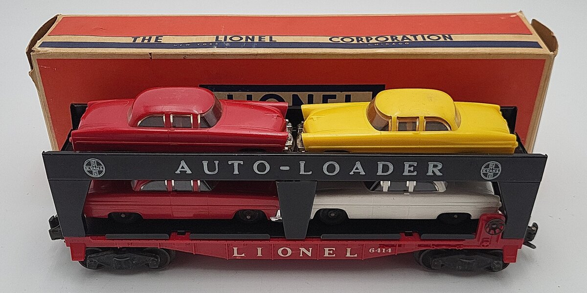 Lionel 6414 Vintage O Gauge Postwar Evans Autoloader with 4 Automobiles VG/Box