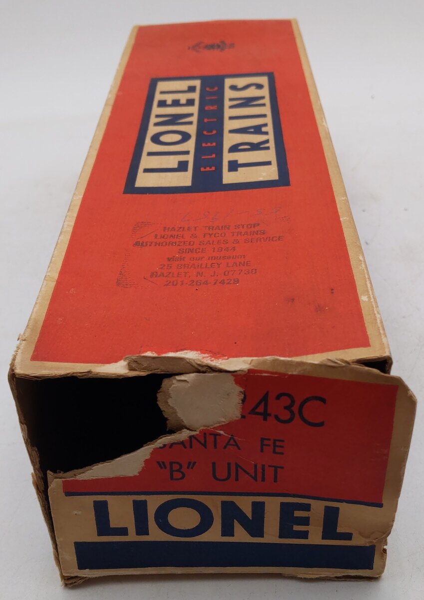 Lionel 2243C Vintage O Santa Fe Louver Top F3 Non-Pwd B-Unit Diesel Locomotive VG/Box