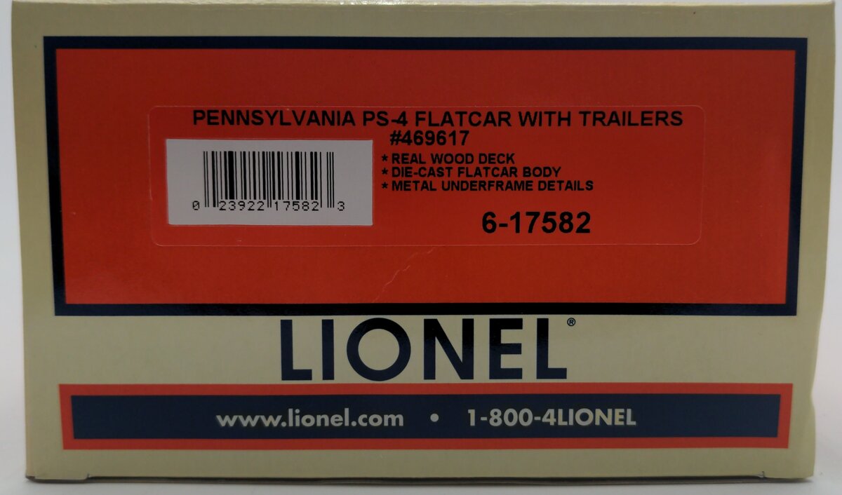 Lionel 6-17582 O Gauge Pennsylvania PS-4 Flatcars w/ Piggyback Trailer #469617 LN/Box