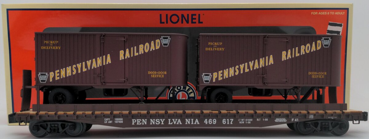 Lionel 6-17582 O Gauge Pennsylvania PS-4 Flatcars w/ Piggyback Trailer #469617 LN/Box
