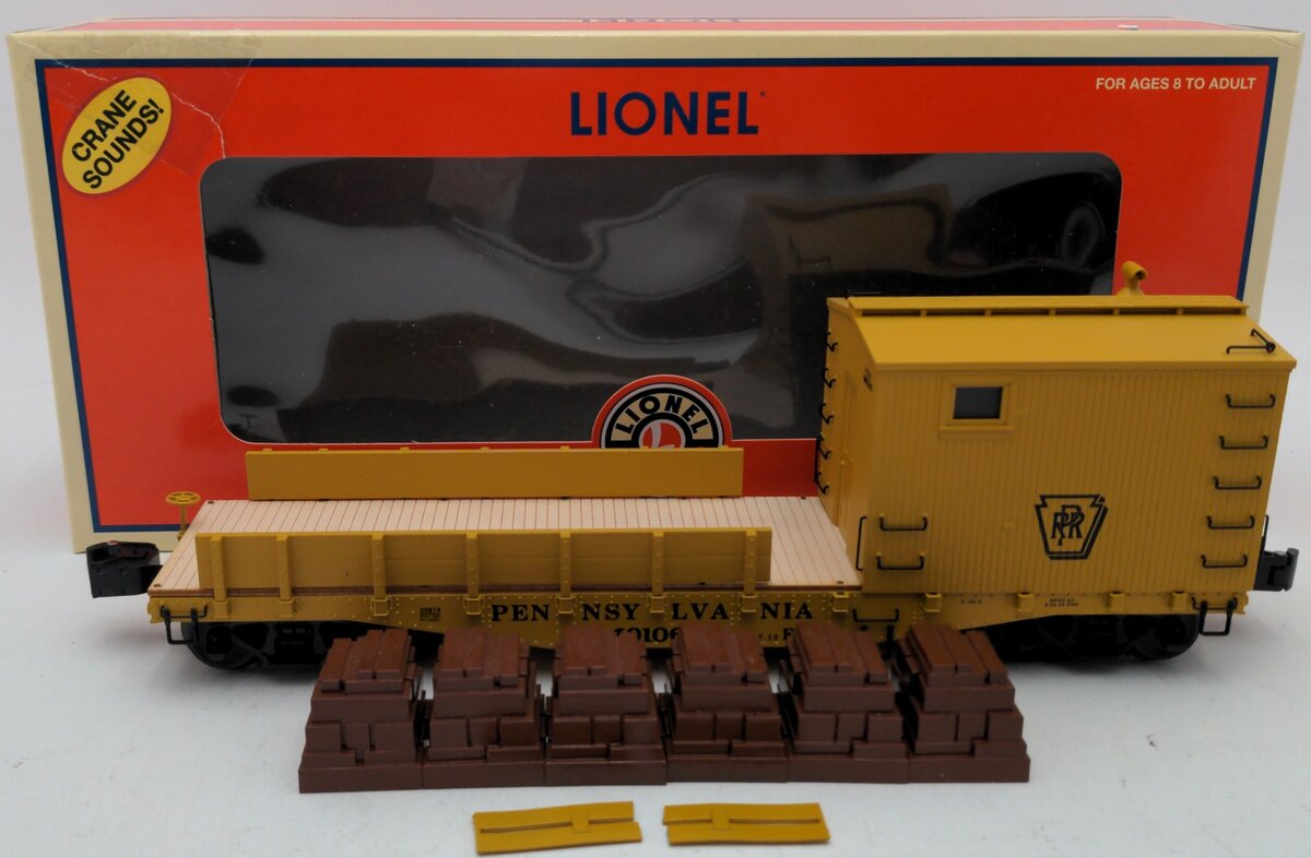 Lionel 6-29814 O Gauge Pennsylvania Railroad Boom Car #491063 with Crane Sounds EX/Box