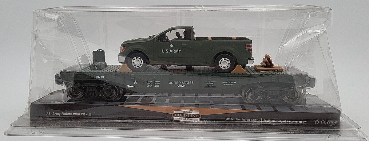 Menards 279-9433 O Scale Army Flatcar w/ Pickup Truck EX/Box
