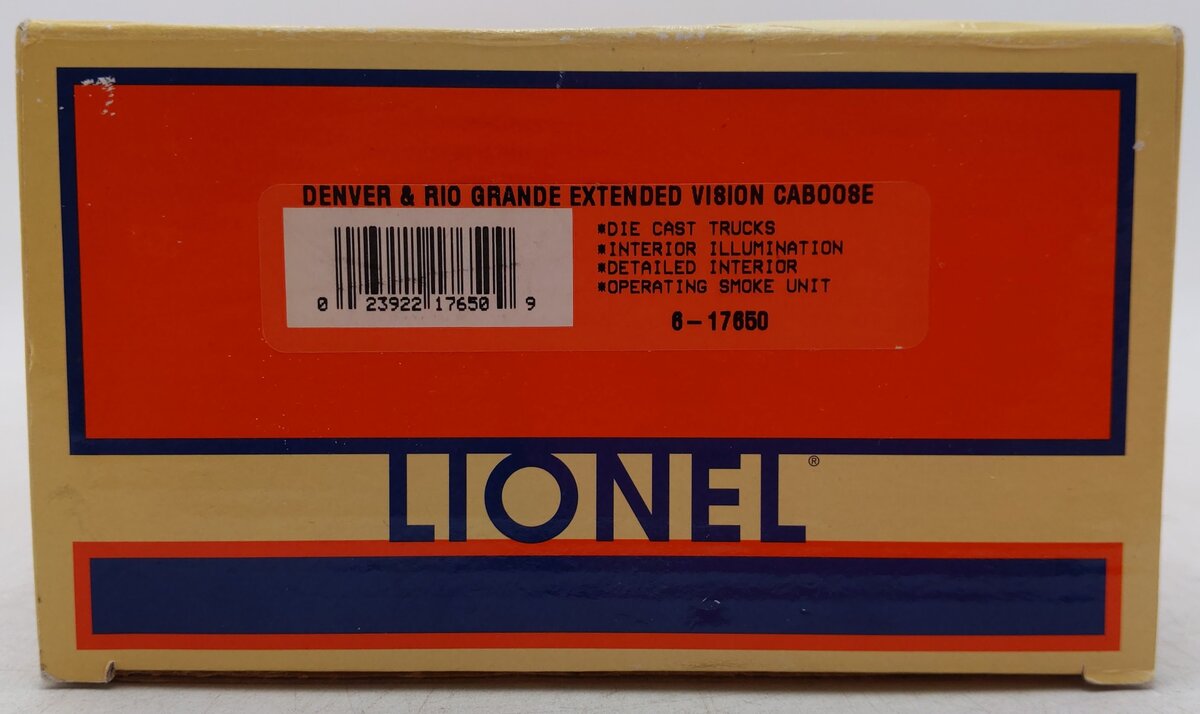 Lionel 6-17650 Denver Rio Grande Extended Vision Caboose #01500 EX/Box