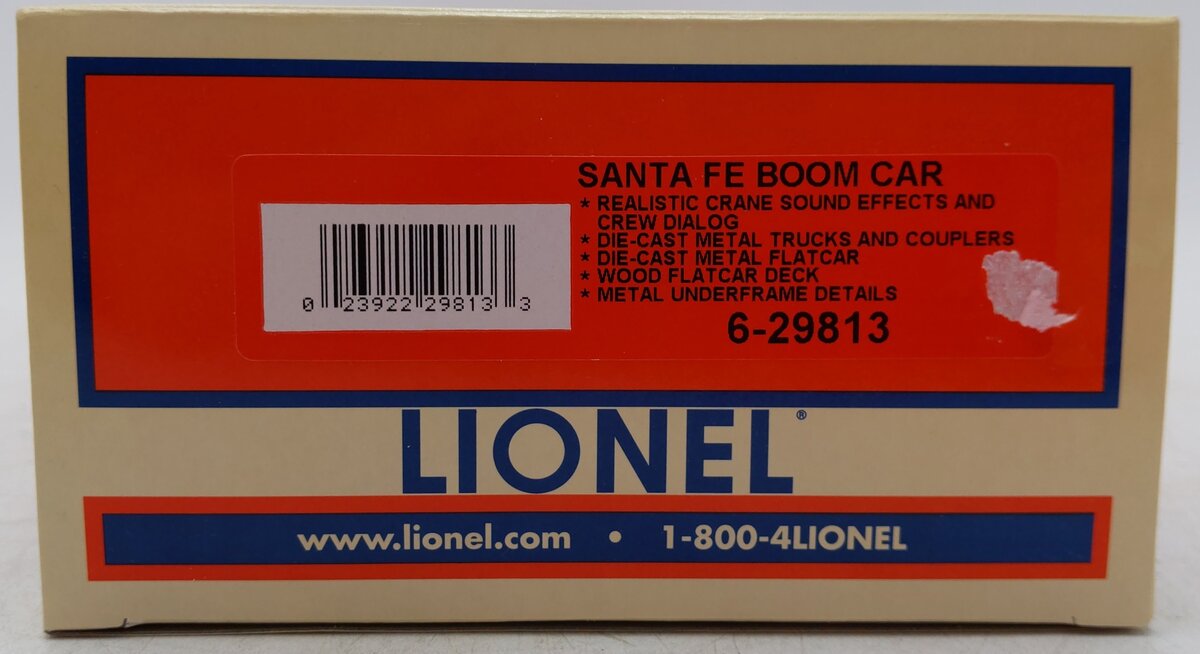 Lionel 6-29813 O Gauge Santa Fe Boom Car with TMCC & Crane Sounds EX/Box