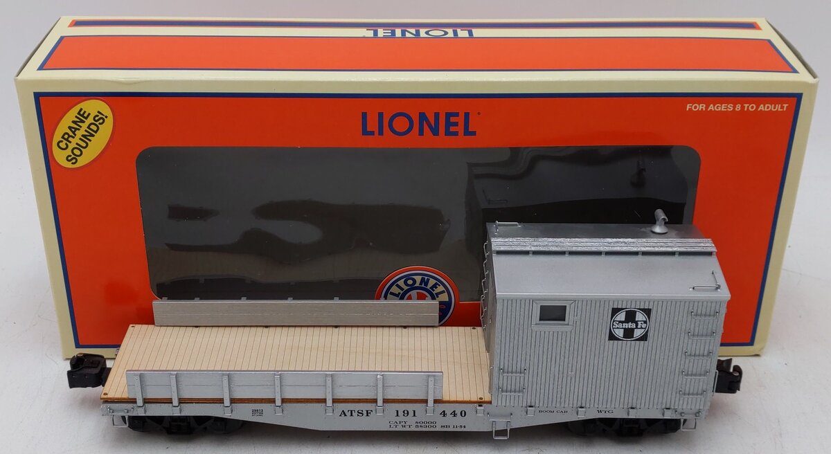 Lionel 6-29813 O Gauge Santa Fe Boom Car with TMCC & Crane Sounds EX/Box