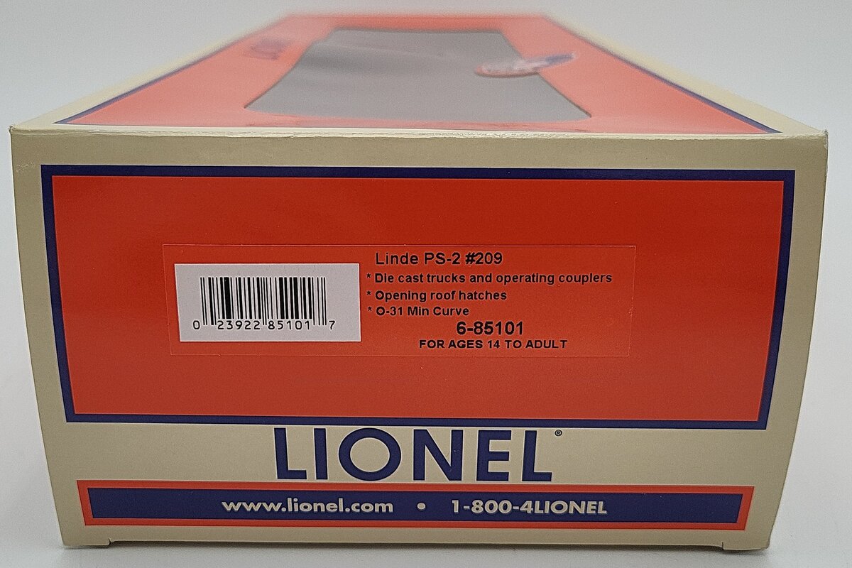 Lionel 6-85101 O Linde PS-2 Covered Hopper #209 LN/Box