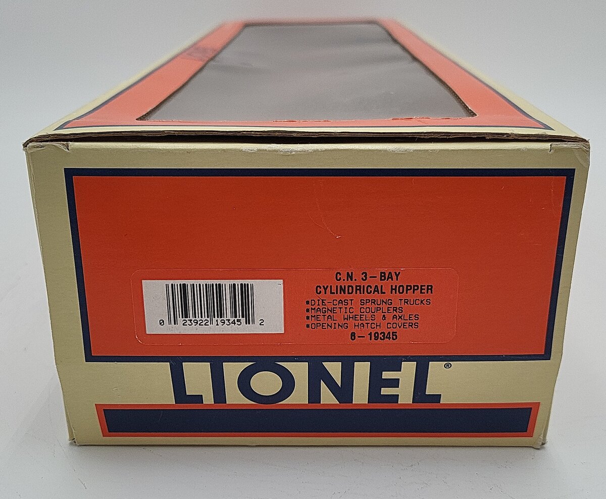 Lionel 6-19345 O Gauge Canadian National 3-Bay Cylindrical Hopper #370708 EX/Box
