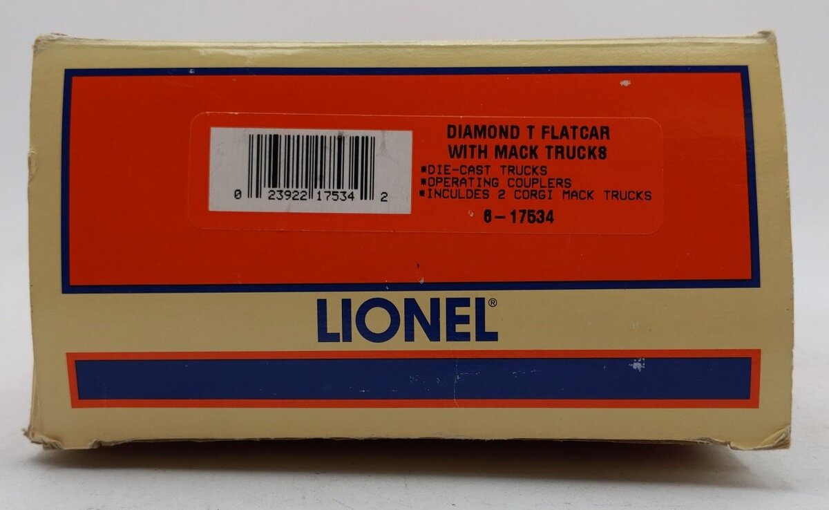 Lionel 6-17534 O Gauge Diamond T Flat Car w/Mack Trucks #9823 EX/Box