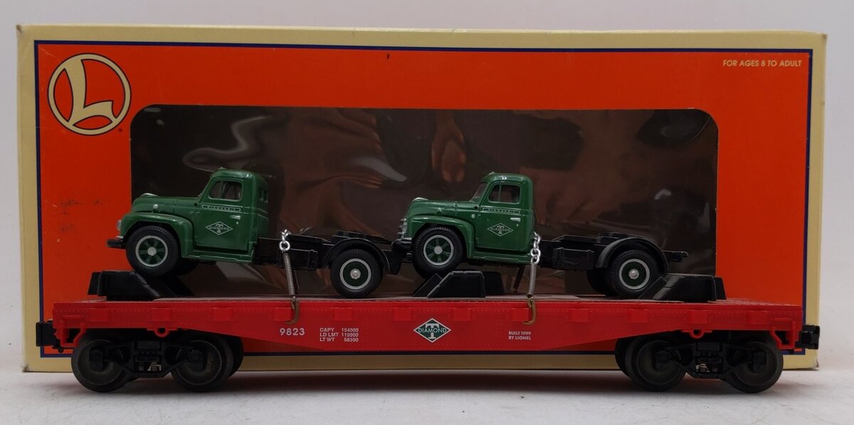 Lionel 6-17534 O Gauge Diamond T Flat Car w/Mack Trucks #9823 EX/Box