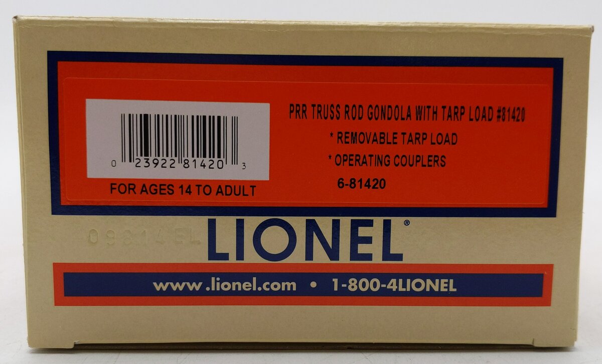Lionel 6-81420 O PRR Truss Rod Gondola w/Tarp Load LN/Box