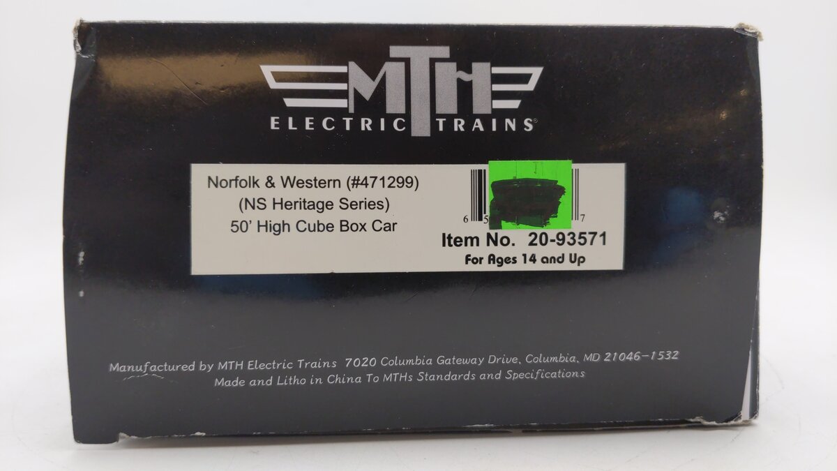MTH 20-93571 O Gauge Norfolk & Western 50' Hi-Cube Boxcar #471299 EX/Box