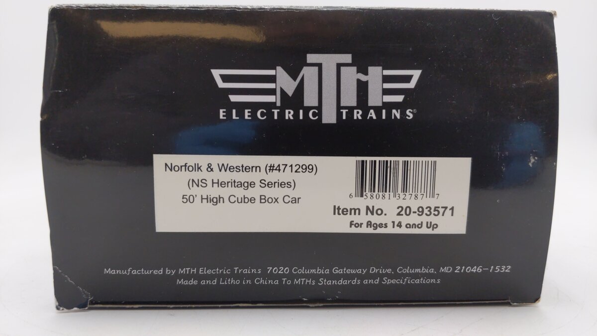 MTH 20-93571 O Gauge Norfolk & Western 50' Hi-Cube Boxcar #471299 EX/Box