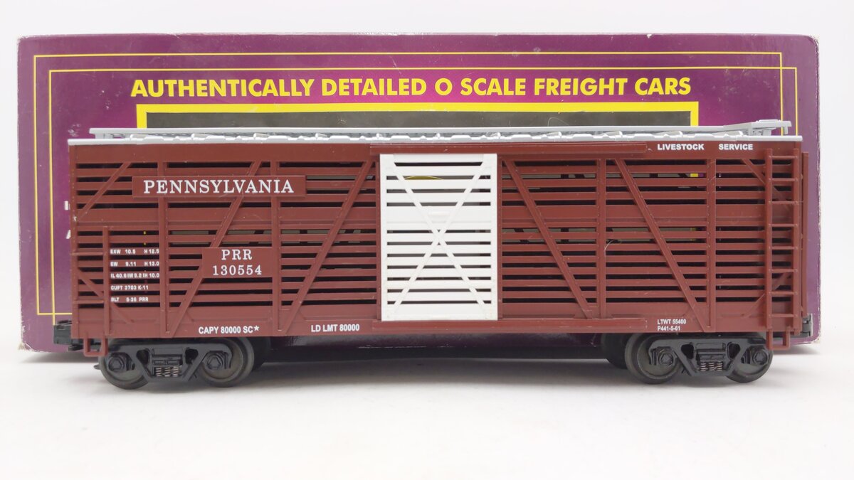MTH 20-94503 O Gauge Pennsylvania Railroad Steel Sided Stock Car #130554 LN/Box