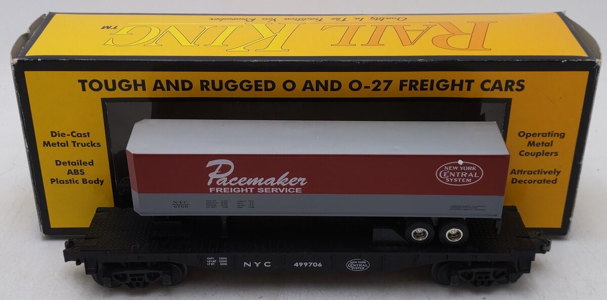 MTH 30-7608 O Gauge New York Central Pacemaker Flatcar with Trailer #499706 EX/Box