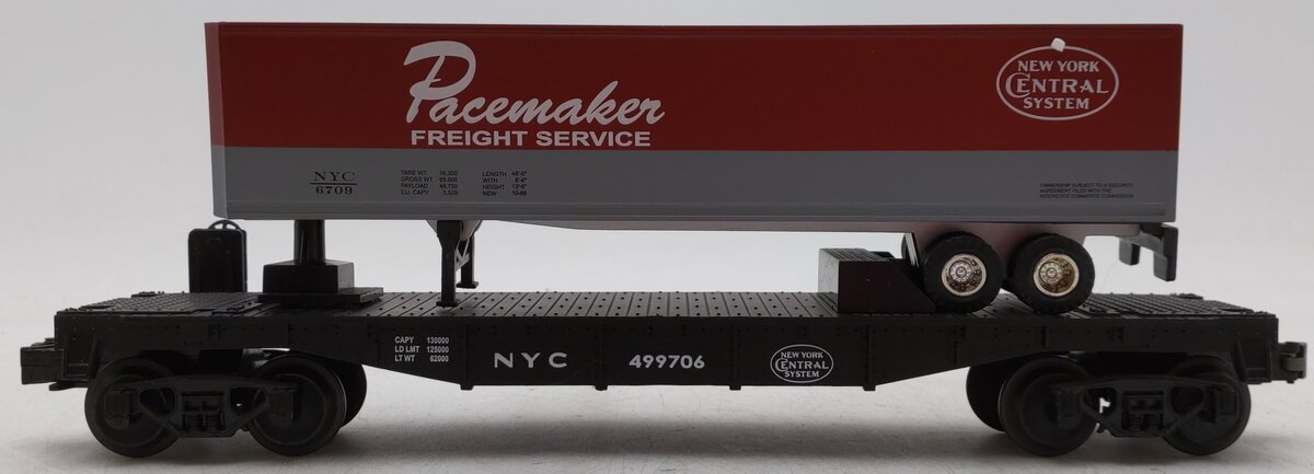 MTH 30-7608 O Gauge New York Central Pacemaker Flatcar with Trailer #499706 EX/Box
