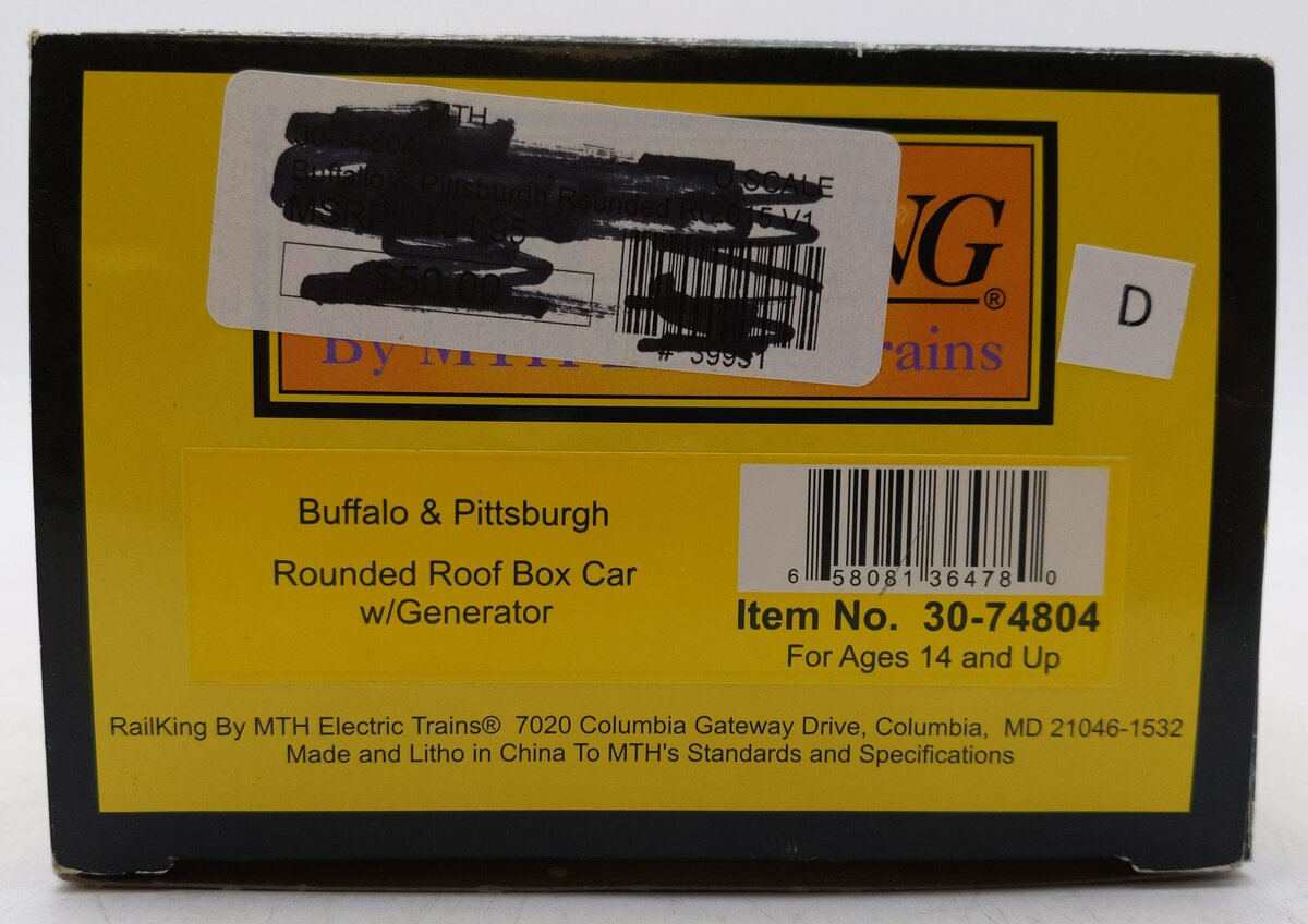 MTH 30-74804 O Buffalo & Pittsburgh Rounded Roof Boxcar w/Generator #16015 LN/Box