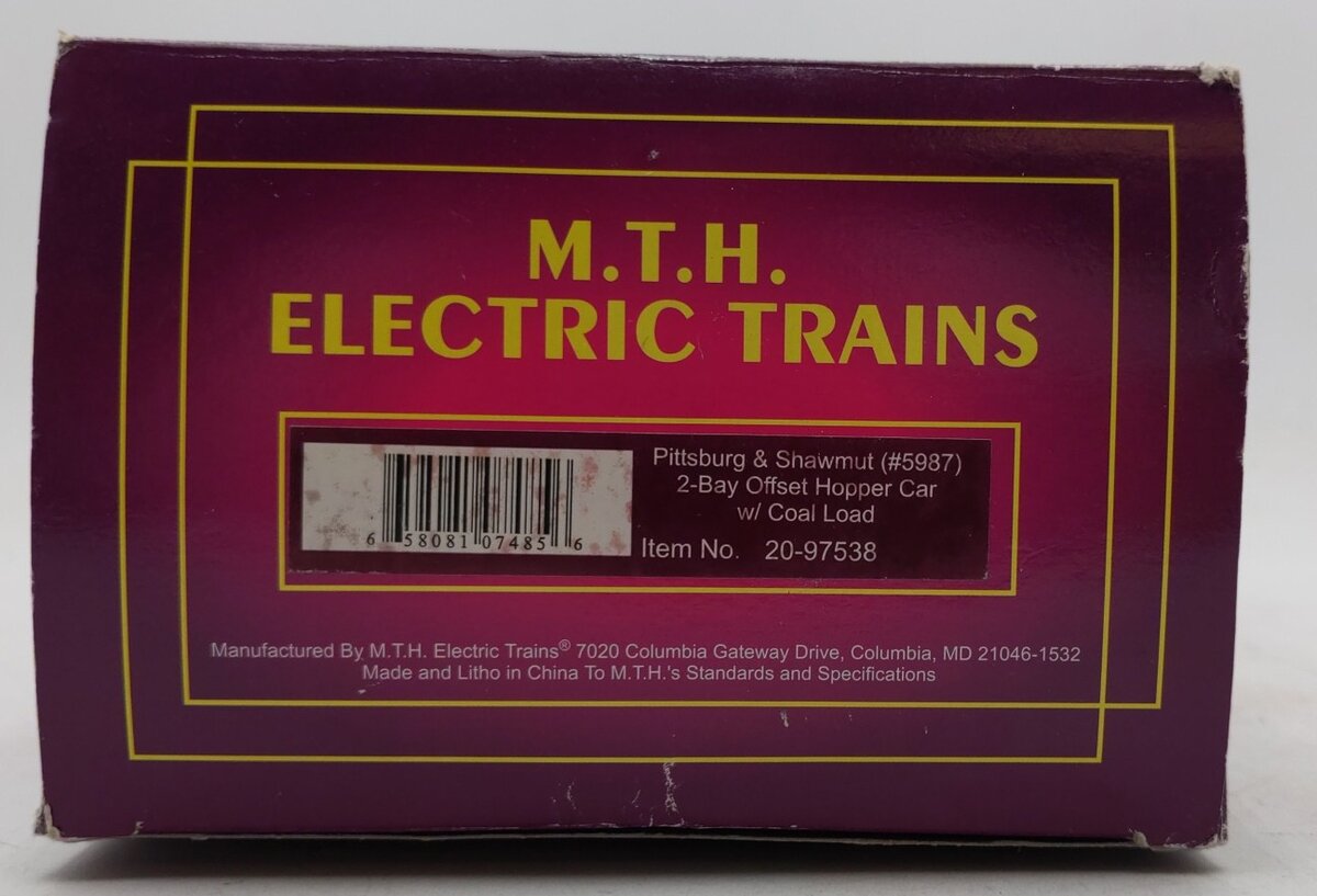 MTH 20-97538 O Pittsburg & Shawmut 2-Bay Hopper Car with Coal Load #5987 EX/Box