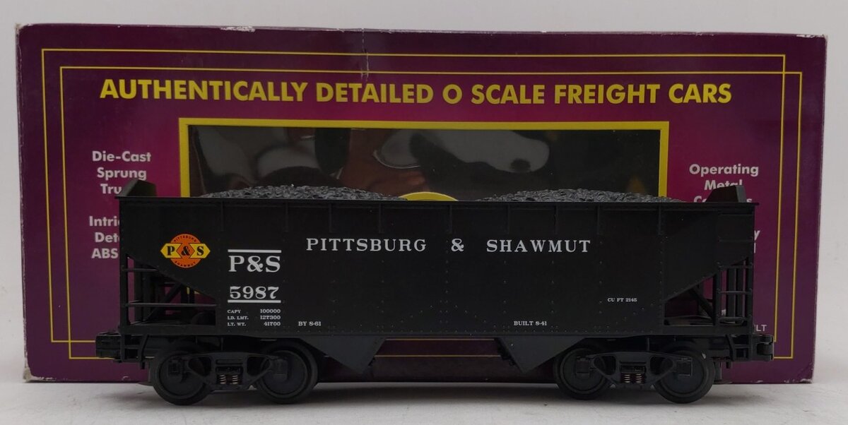 MTH 20-97538 O Pittsburg & Shawmut 2-Bay Hopper Car with Coal Load #5987 EX/Box