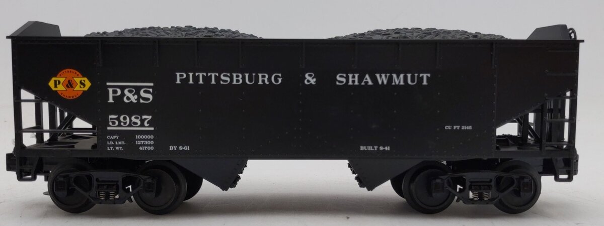 MTH 20-97538 O Pittsburg & Shawmut 2-Bay Hopper Car with Coal Load #5987 NIB