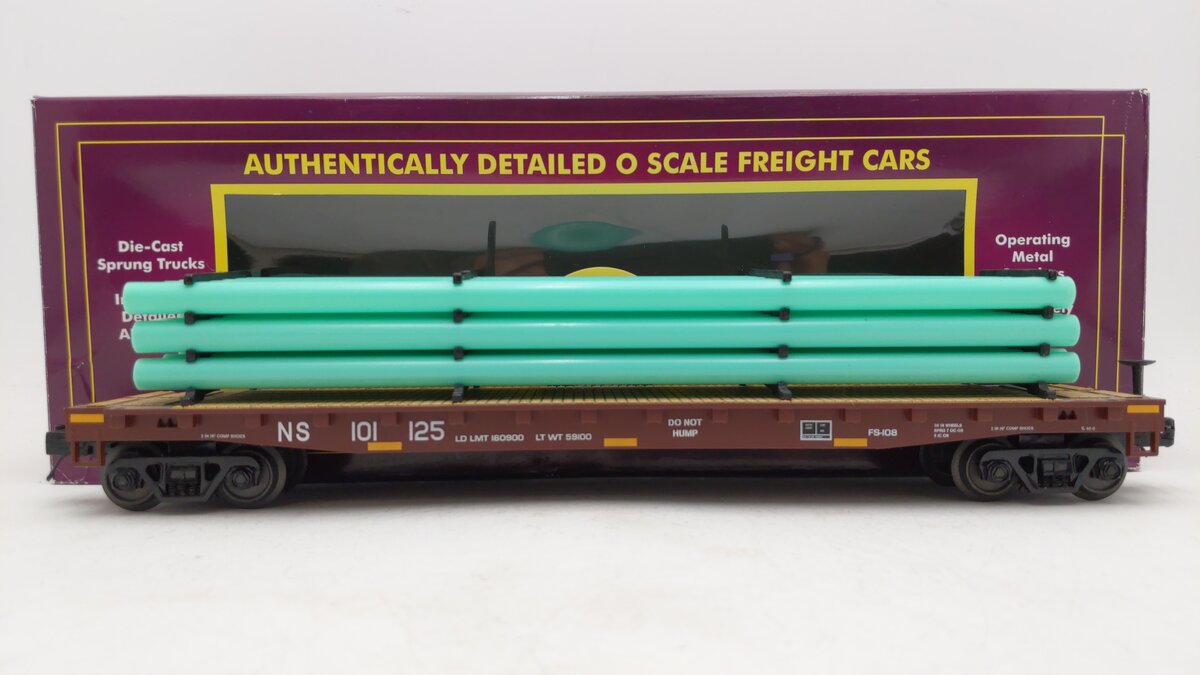 MTH 20-90775D O Norfolk Southern Flat Car w/ Pipe Load #101125 LN/Box