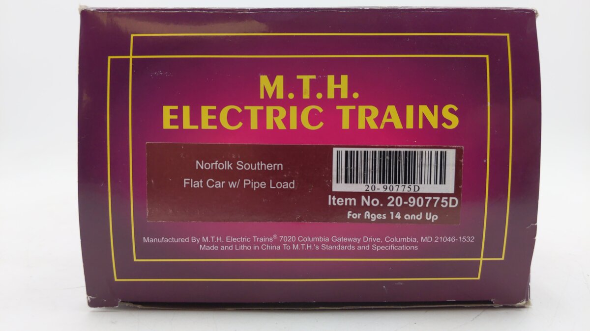 MTH 20-90775D O Norfolk Southern Flat Car w/ Pipe Load #101125 LN/Box