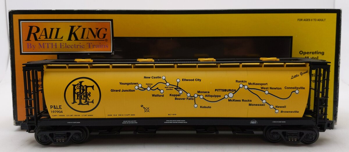 MTH 30-75164 O Gauge Pittsburgh & Lake Erie 4-Bay Cylindrical Hopper Car #197904 LN/Box