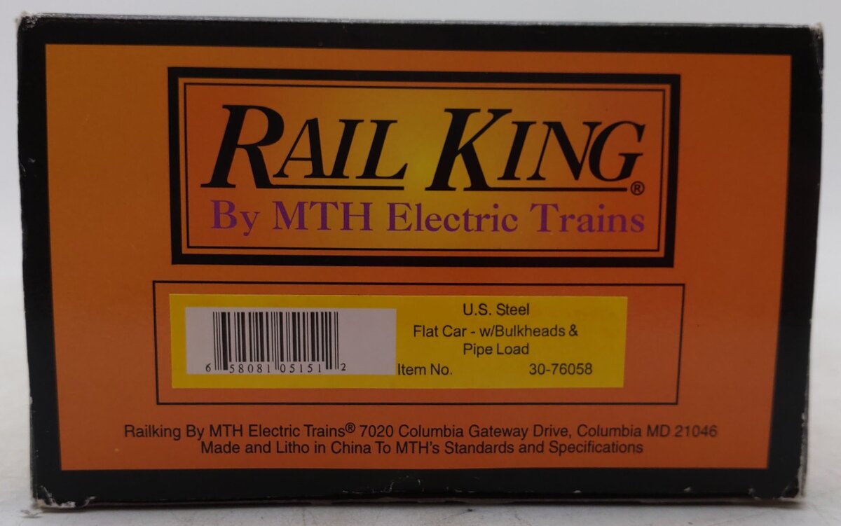 MTH 30-76058 O Gauge US Steel Flatcar w/Pipe Load EX/Box