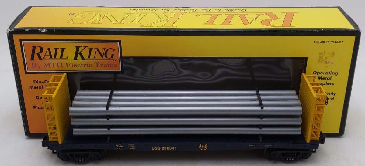 MTH 30-76058 O Gauge US Steel Flatcar w/Pipe Load EX/Box