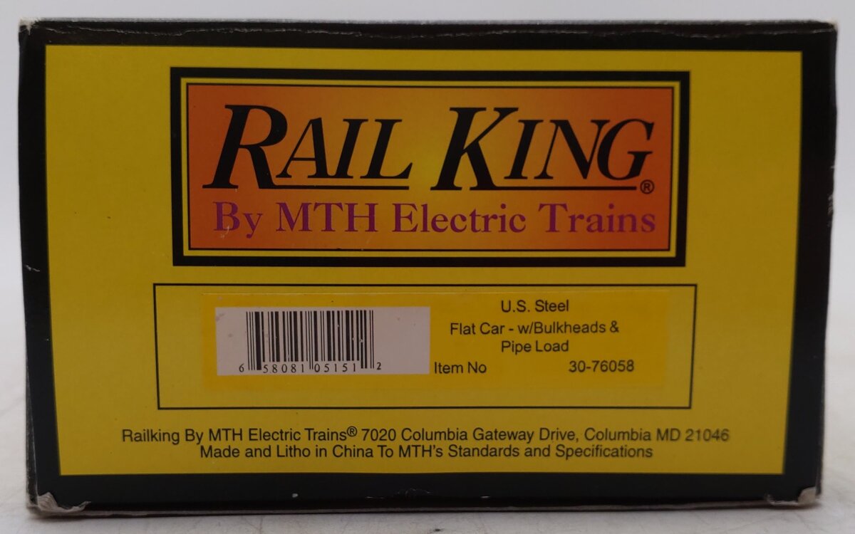 MTH 30-76058 O Gauge US Steel Flatcar w/Pipe Load EX/Box