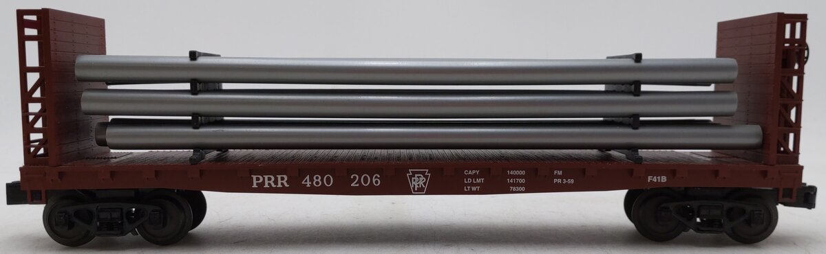 MTH 30-76318 Pennsylvania Bulkhead Flat Car with Pipe Load EX/Box
