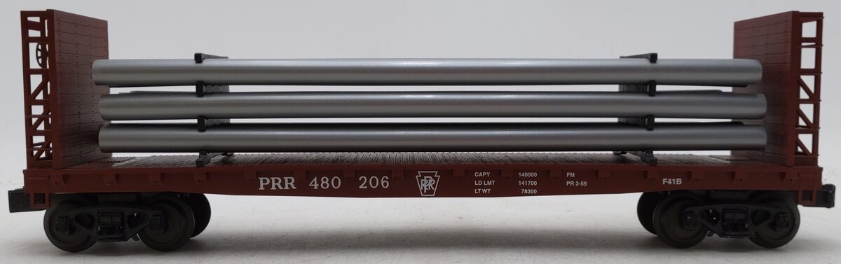 MTH 30-76318 Pennsylvania Bulkhead Flat Car with Pipe Load EX/Box