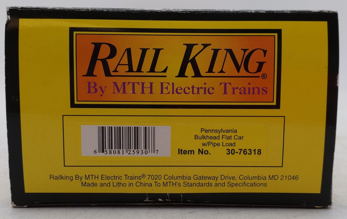 MTH 30-76318 Pennsylvania Bulkhead Flat Car with Pipe Load EX/Box