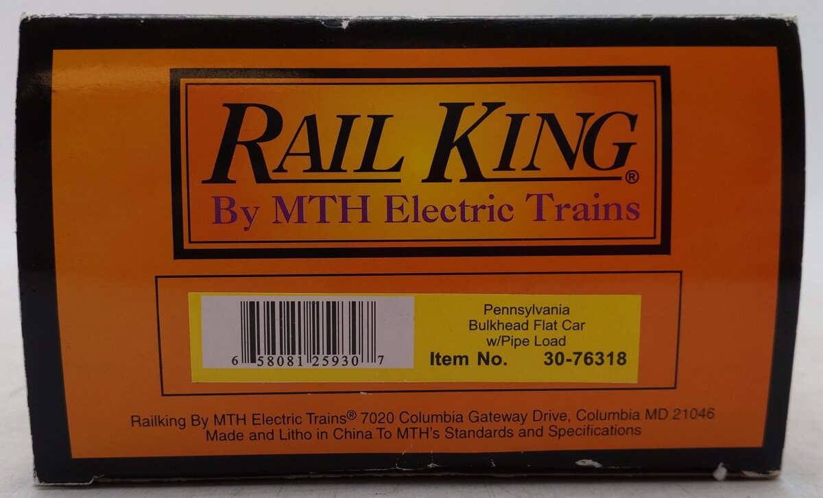 MTH 30-76318 Pennsylvania Bulkhead Flat Car with Pipe Load EX/Box