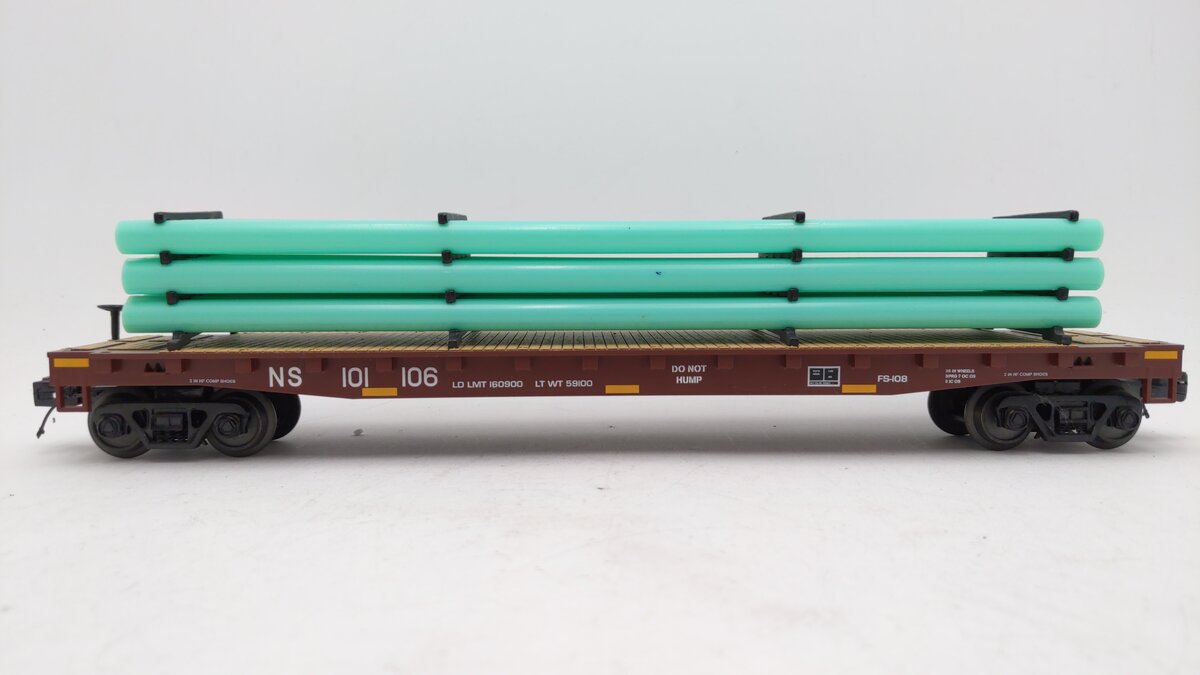 MTH 20-90775F O Norfolk Southern Flat Car w/ Pipe Load #101106 LN/Box