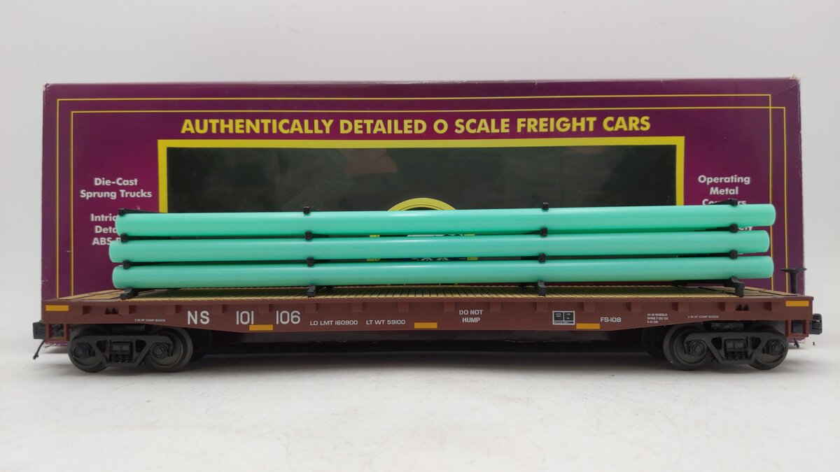 MTH 20-90775F O Norfolk Southern Flat Car w/ Pipe Load #101106 LN/Box